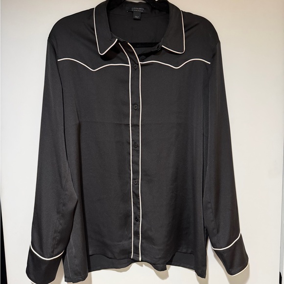 All Saints Cece Black Button Down Shirt wWestern detail Women's - Size 10 US - Picture 2 of 7